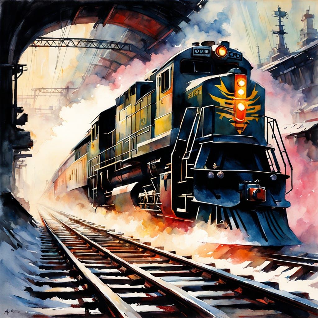 Oni Demolishes Train Tracks in Vibrant Watercolor