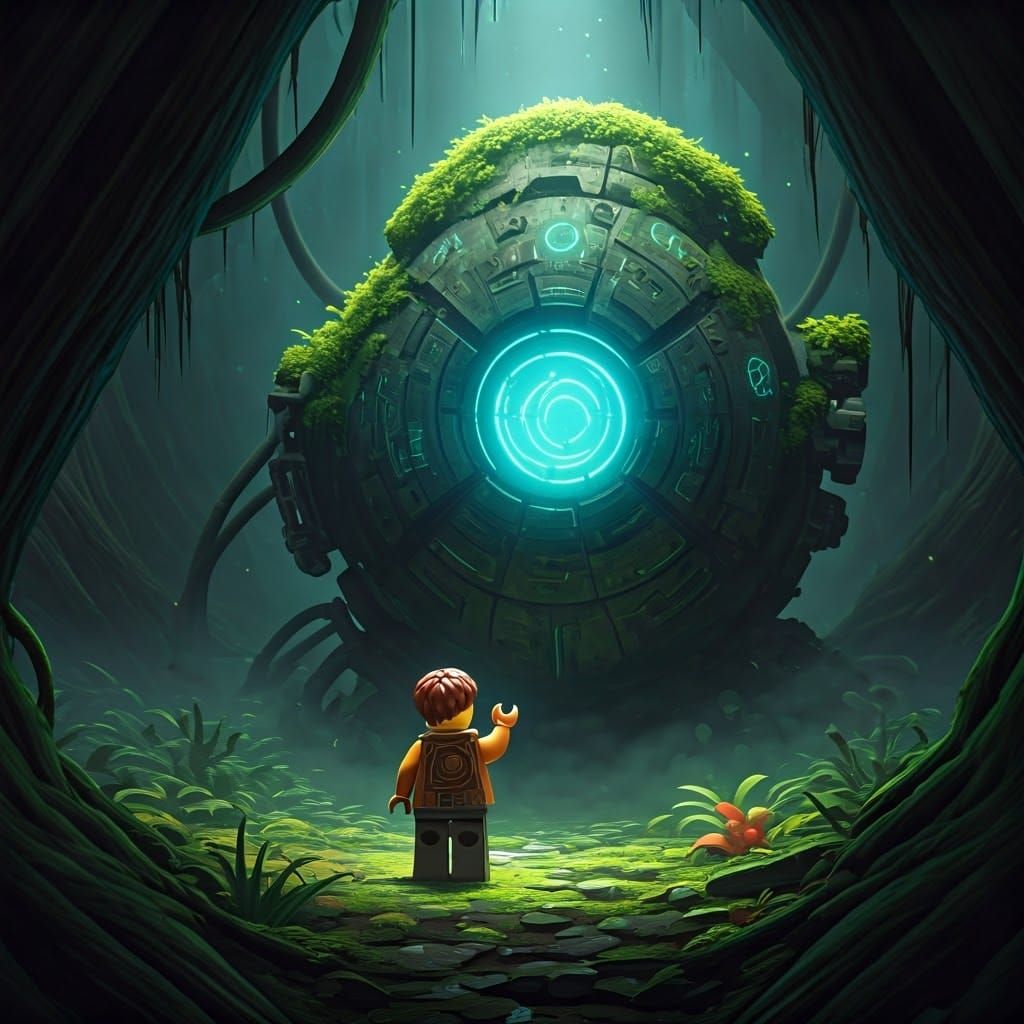 LEGO Hero and Ancient Energy Device in Wilderness