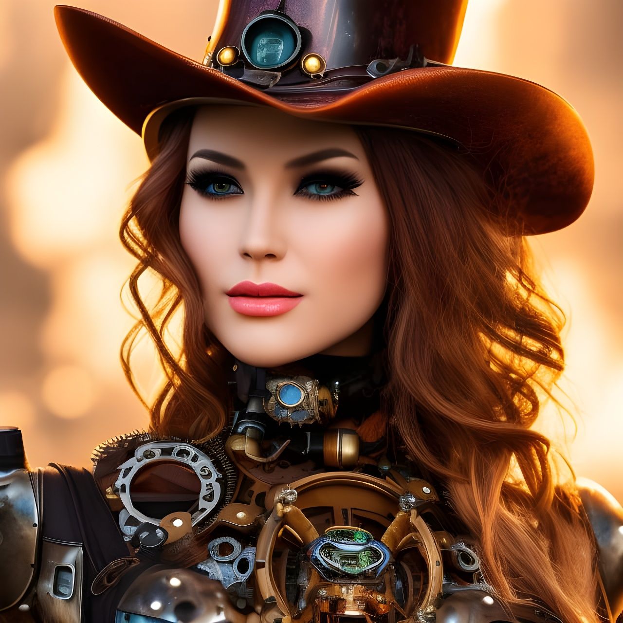 Steampunk Cowgirl Portrait in Cyber-Gothic Style