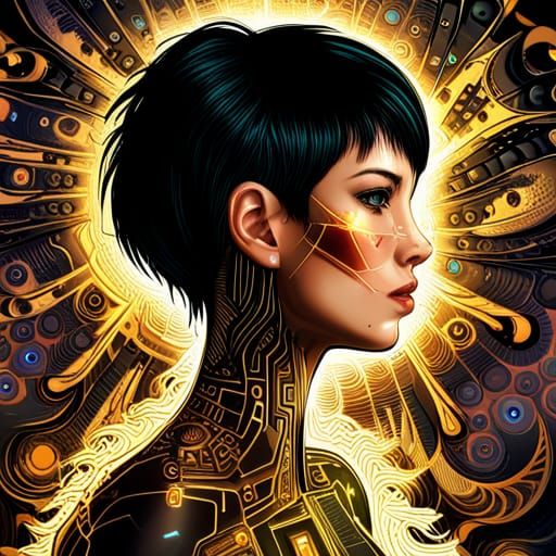 Cyberpunk Woman Profile with Glowing Circuitry