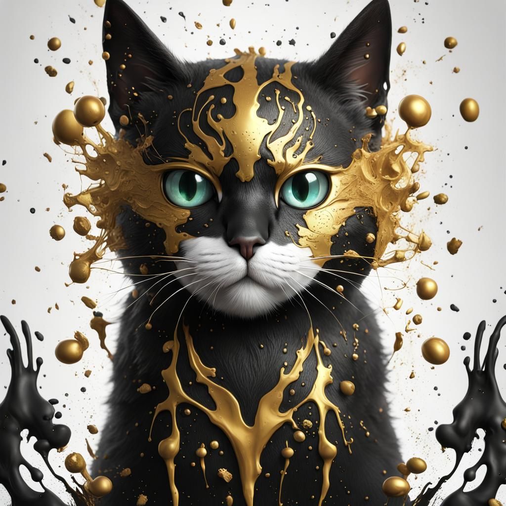 Cute Splatter Paint Cat in Detailed Digital Art