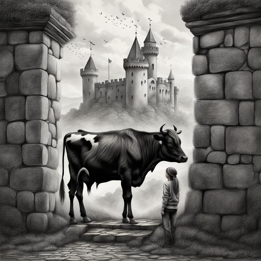 Teen Girl and Calf: Detailed Pencil Sketch