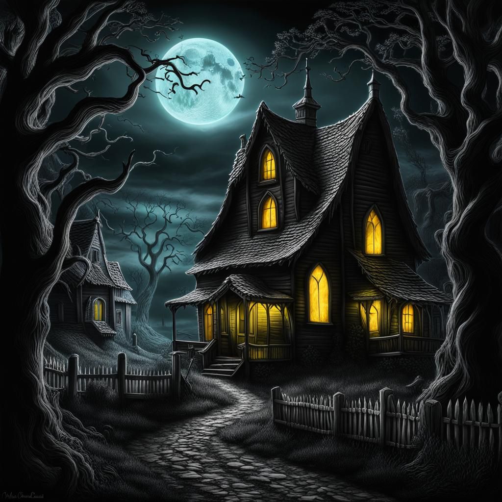 Bioluminescent Ghosts in Haunted Village