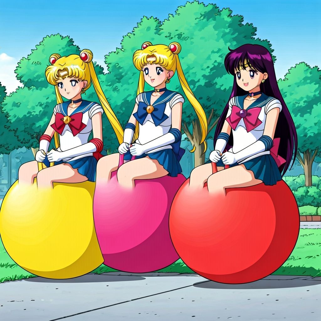 Sailor Moon Characters Bouncing on Hopper Balls