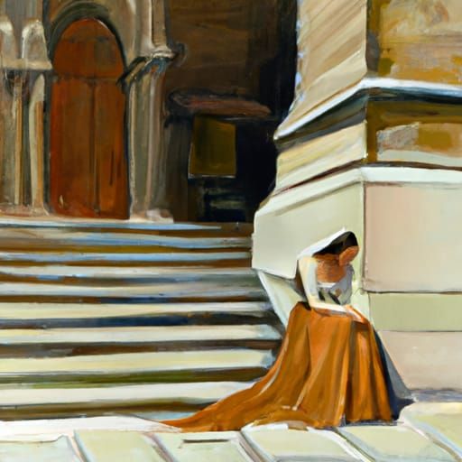 Esmeralda on Notre Dame Steps in Edward Hopper Style