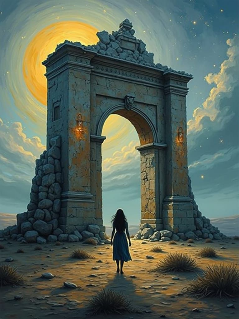 Desert Silhouette: Impasto Oil Painting of Solitude