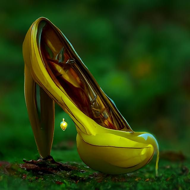 Sparkling Yellow Glass Slipper, Hyperrealistic Digital Art