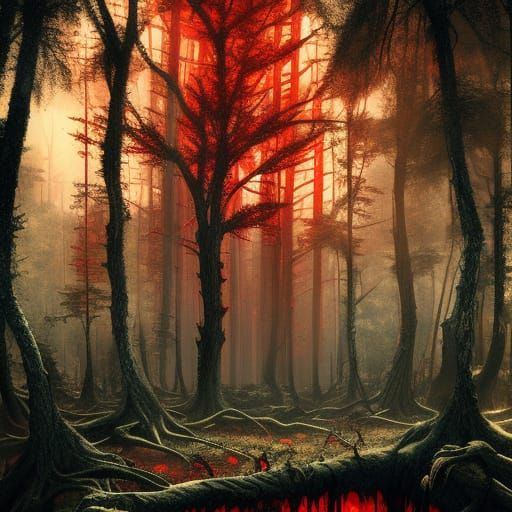 Infernal Forest: Skull Trees and Monsters in Gorecore Style