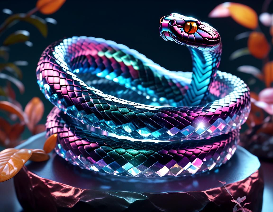 Detailed Crystal Snake 3D Render in Cool Tones