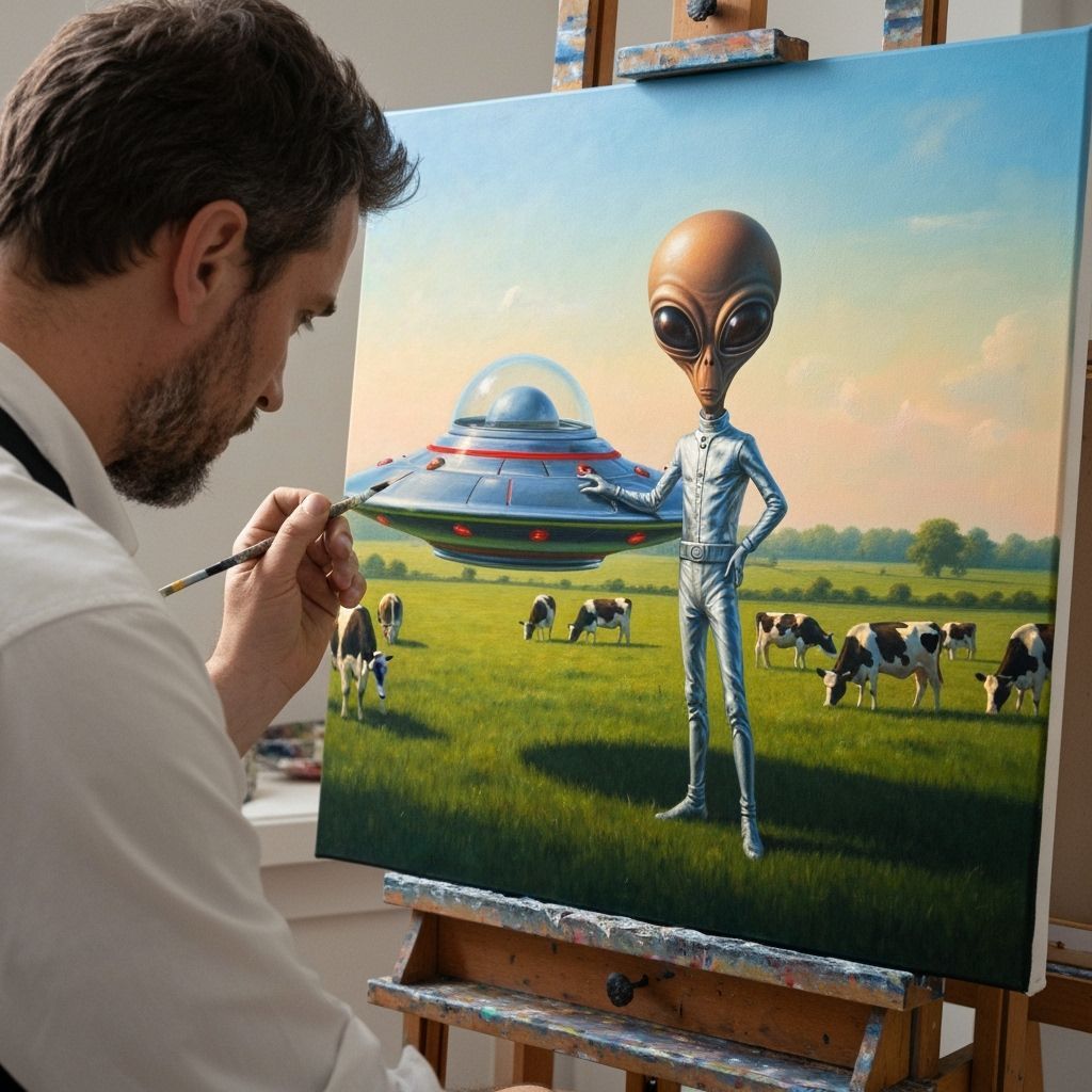 Artist Paints Alien Encounter in Surreal Farm Scene