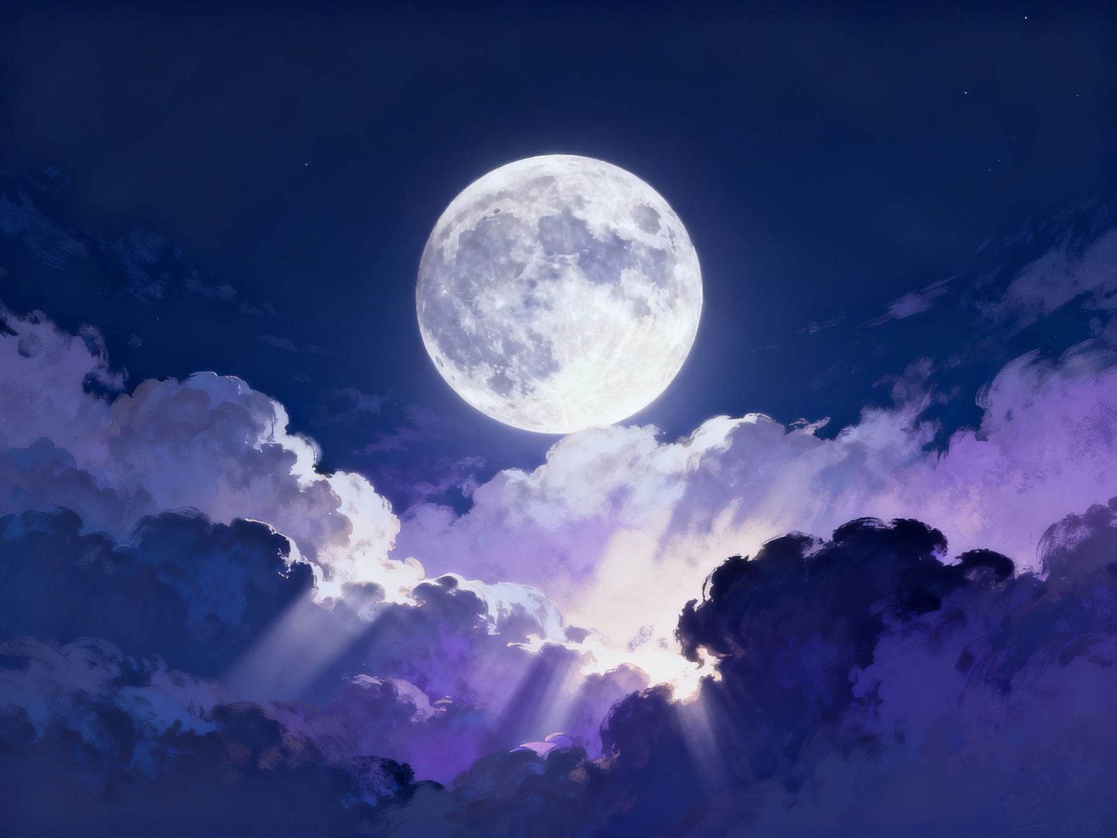 Mystical Night Sky with Full Moon Digital Art