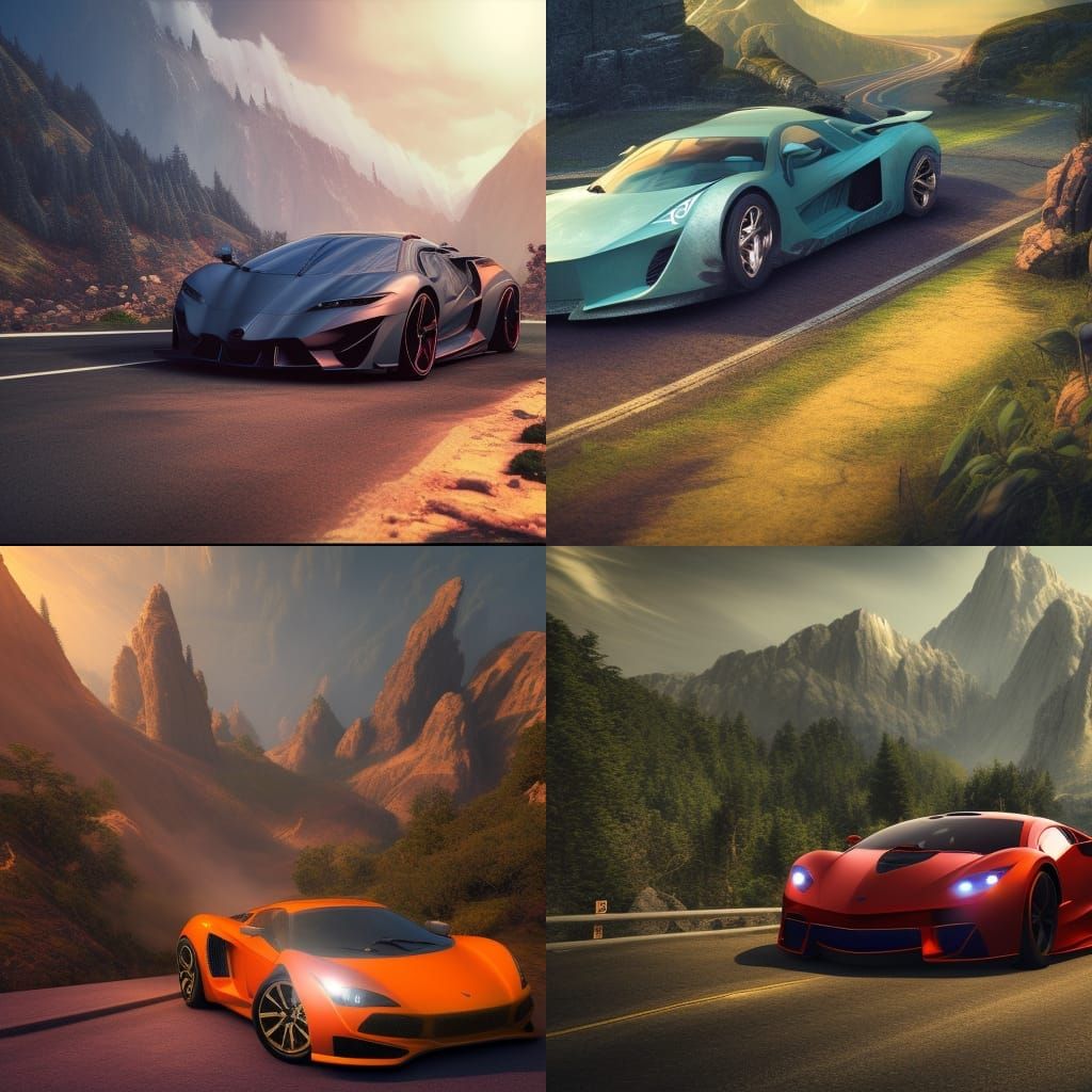 Supercar on Mountain Road: Detailed Matte Painting