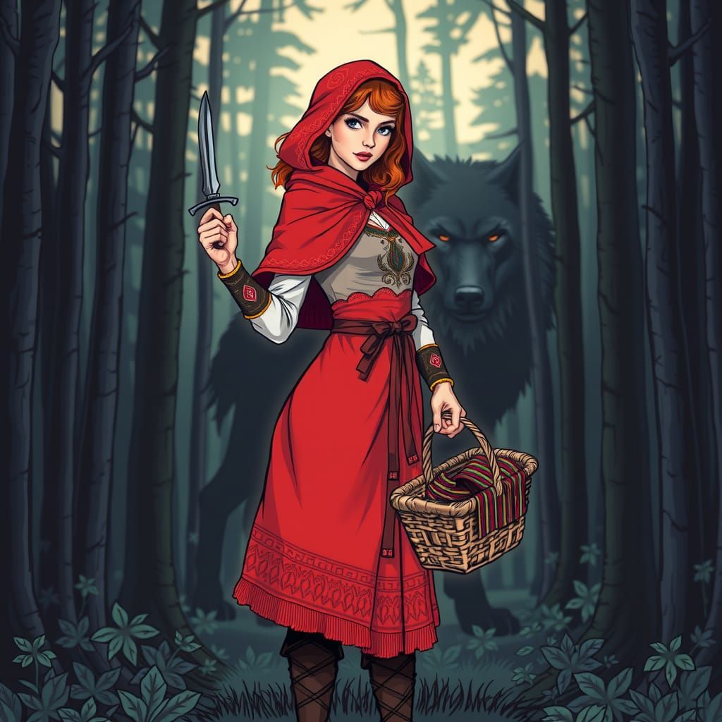 Red Riding Hood Illustration in Keith Haring Style