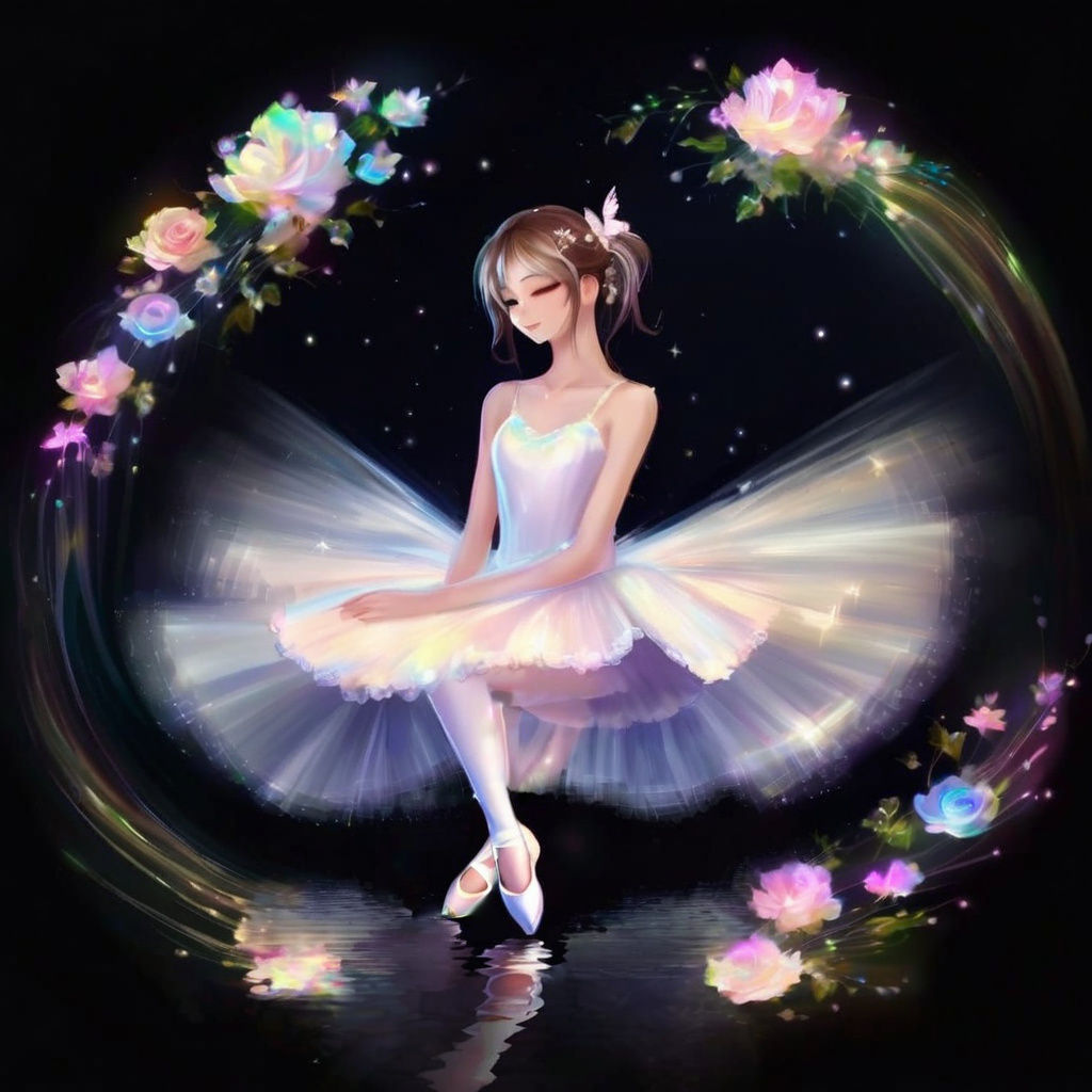 Surreal Anime Ballerina with Floral Heels and Tutu, in Digit...