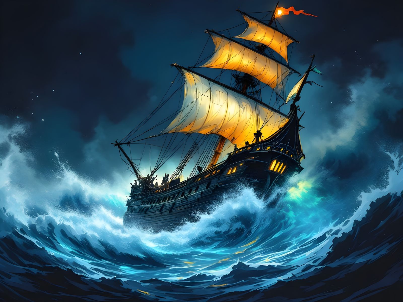 Stormy Pirate Ship in Dark Fantasy