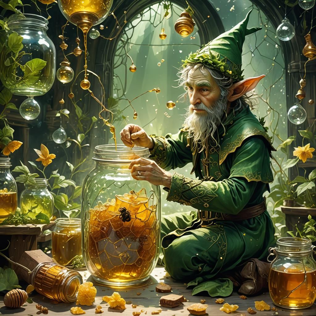 Green Elf Honey Maker in Porcelain Jar