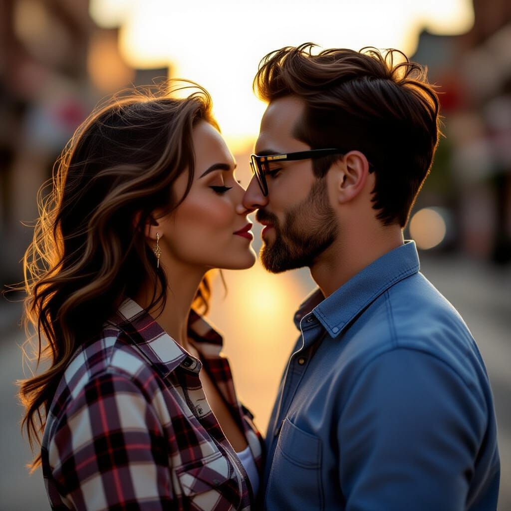 Passionate Kiss Under Golden Hour Sunlight