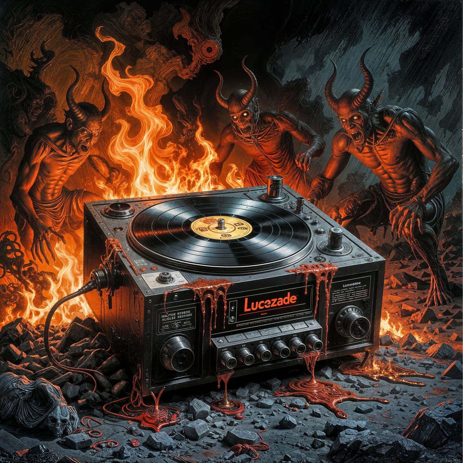Melting Tape Recorder in Fiery Inferno