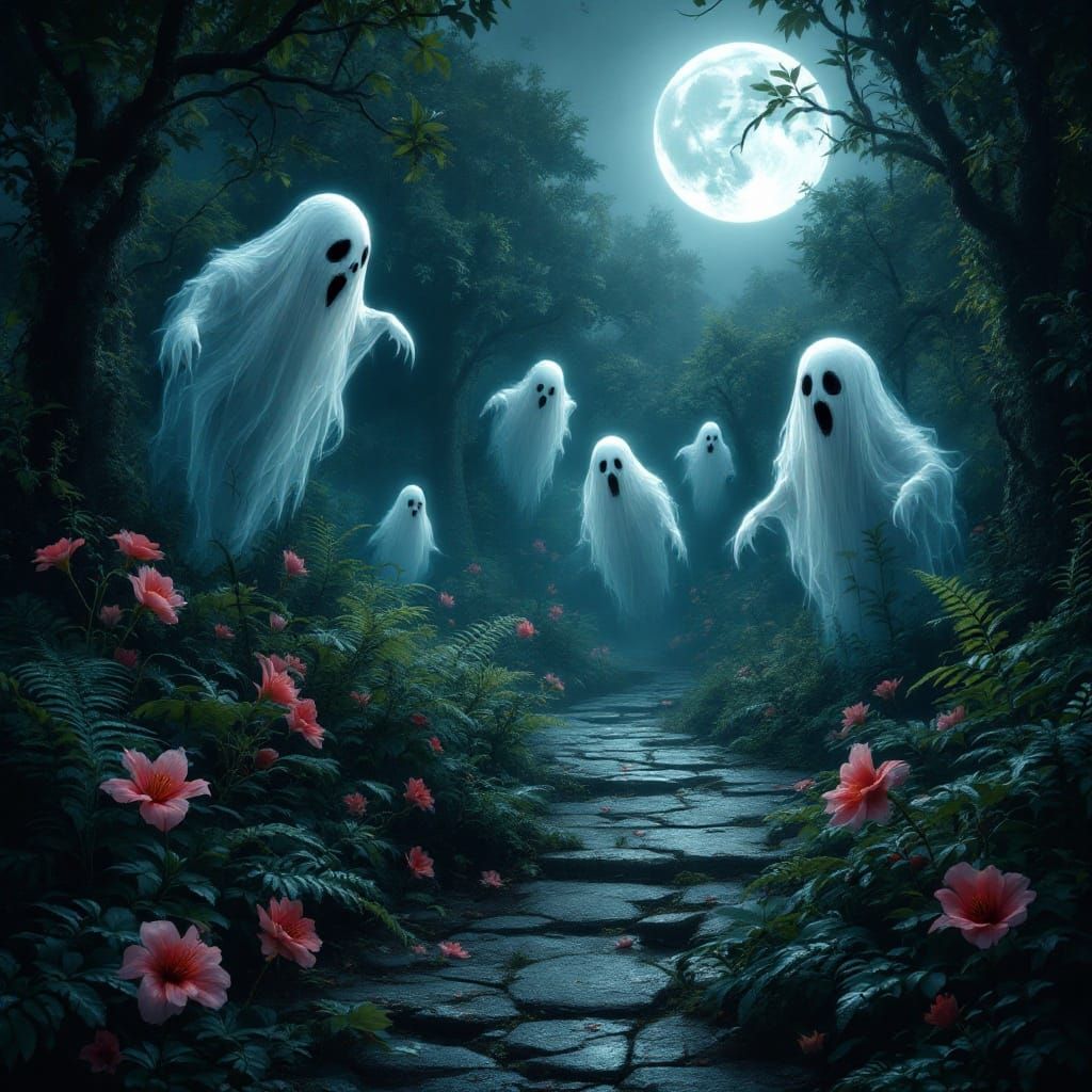 Ethereal Botanical Realm Under Pale Moonlight