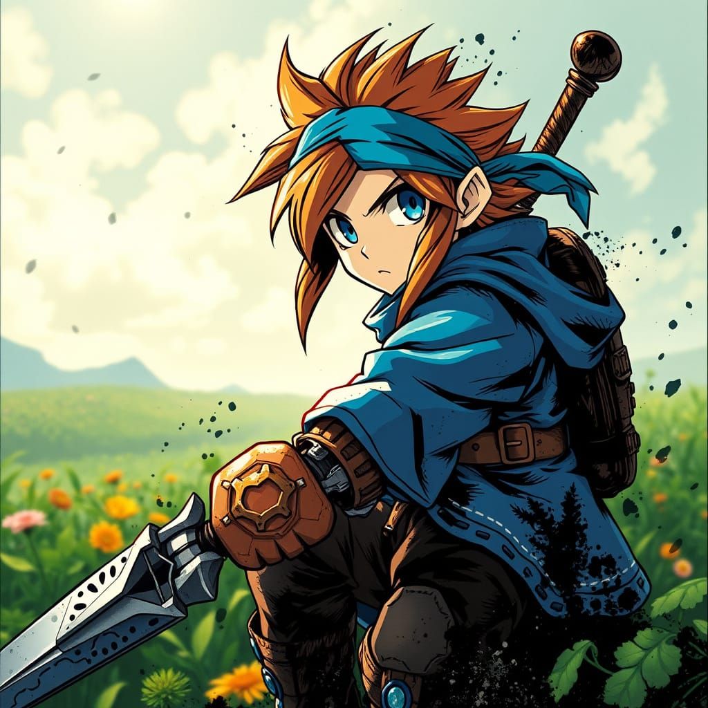 Chrono Trigger Hero with Silver Sword Illustration