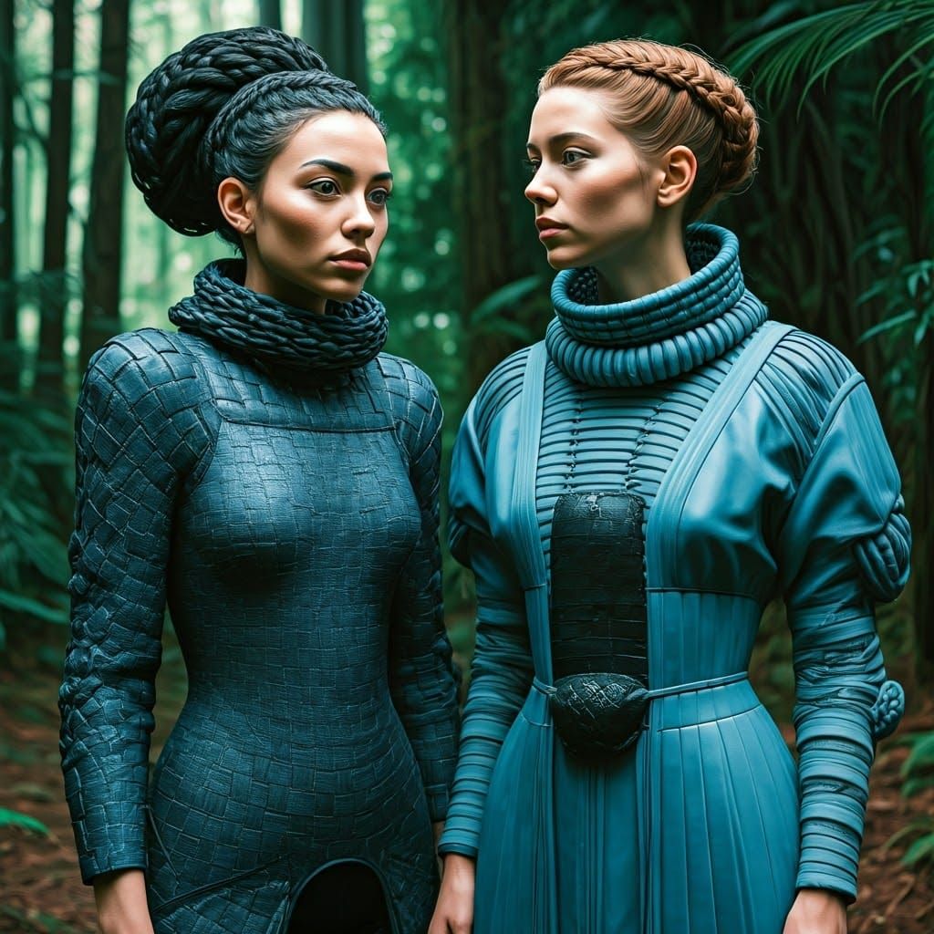 Futuristic Nylon Women in Woodland Setting