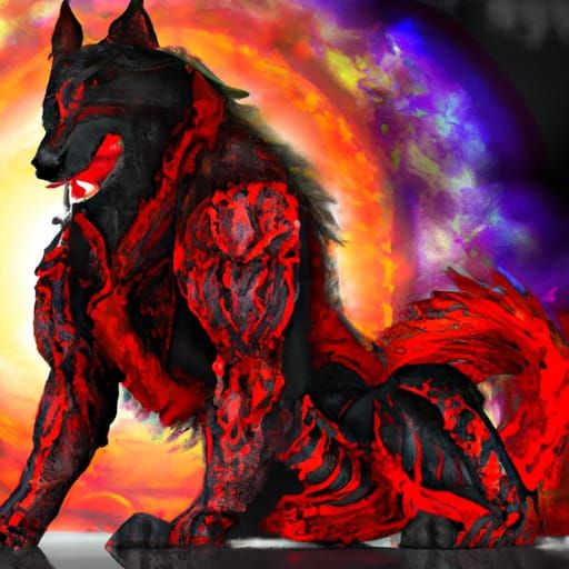 A muscular werehorse mixed with a muscular red werewolf, vector image design Splash art intricately detailed trending on...