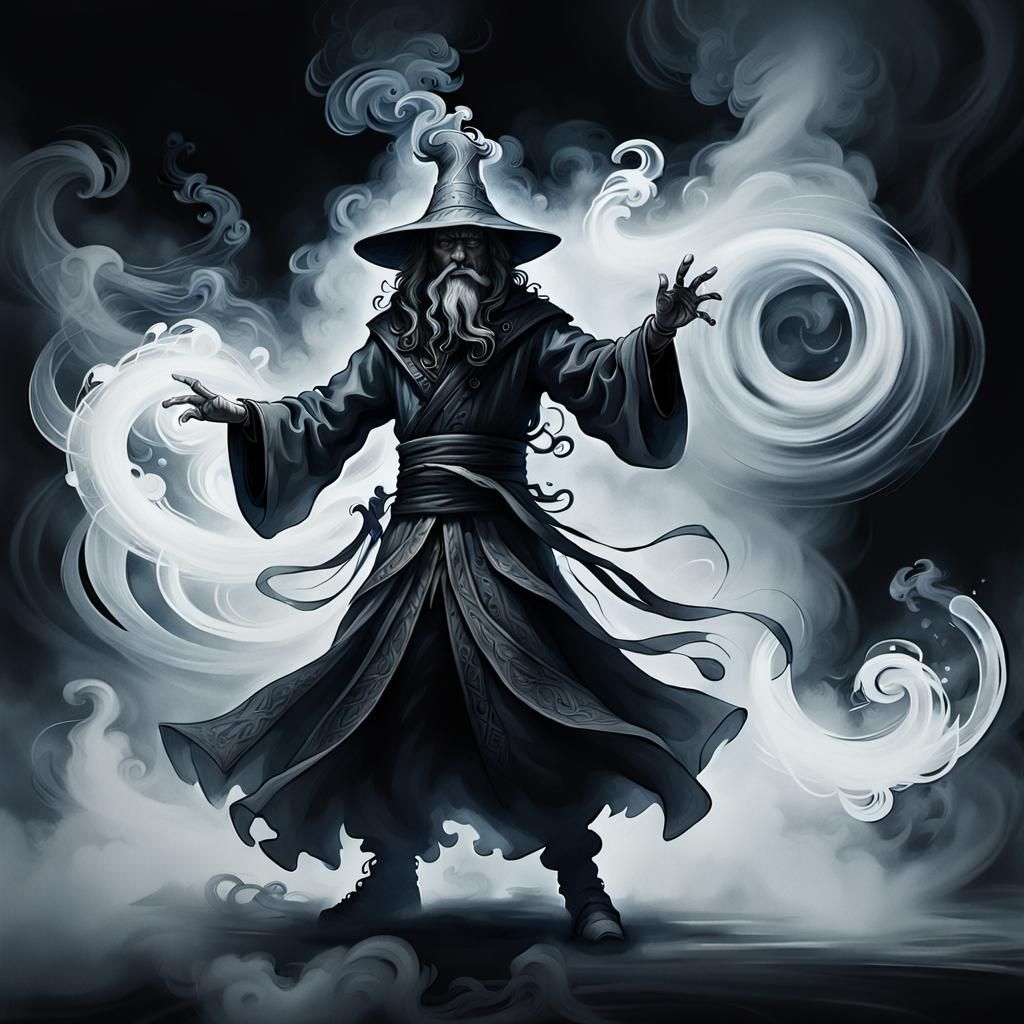 Sorcerer in Smoke: Modern Ink Action Painting