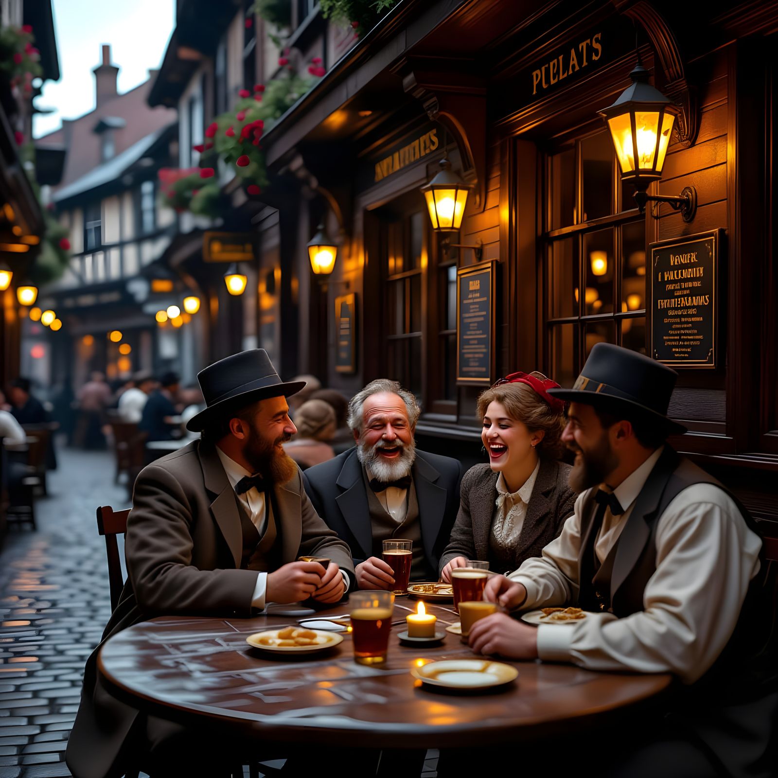 1890s Tavern Scene: Patrons Enjoying Camaraderie in Warm Lig...