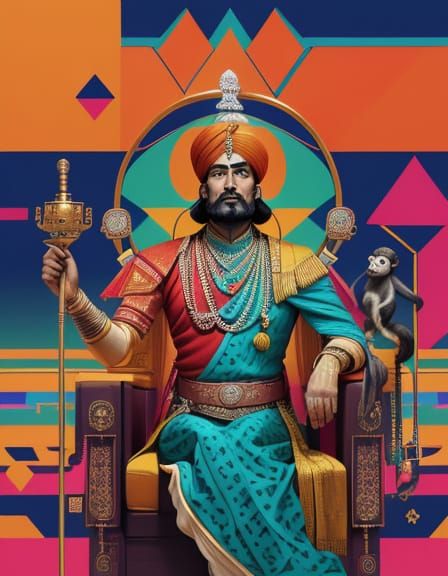 Bauhaus-Inspired Maharaja in Bold, Triadic Colors