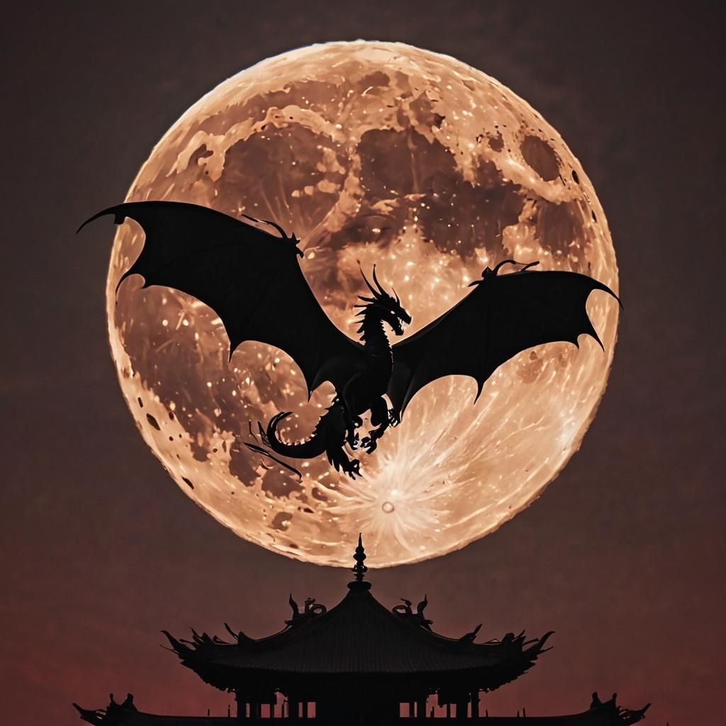 Dragon Silhouette Against a Blood Moon