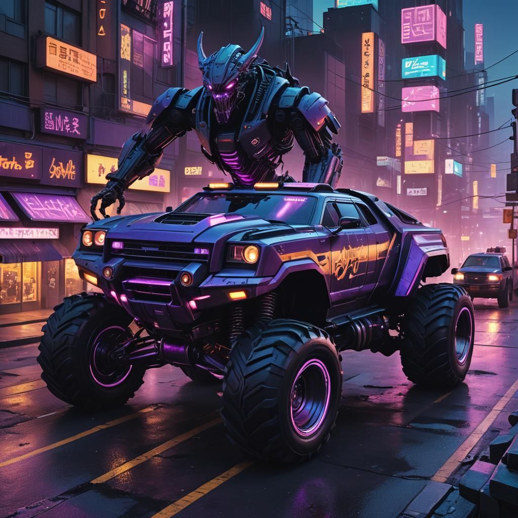 Cyberpunk Cyber Truck Monster Truck Smash