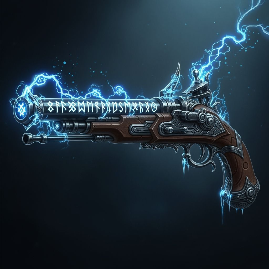 Arcane-Punk Pistol Firing Elemental Energy