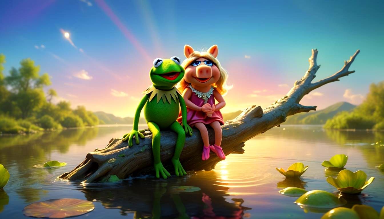 Kermit and Miss Piggy in Pixar Disney Style