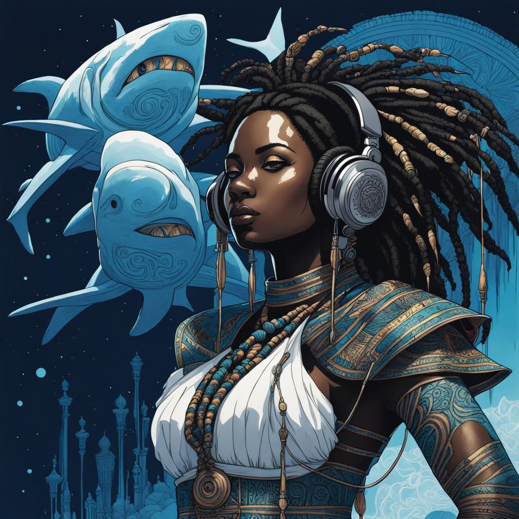 African Woman with Cybernetic Enhancements in Egyptian Style