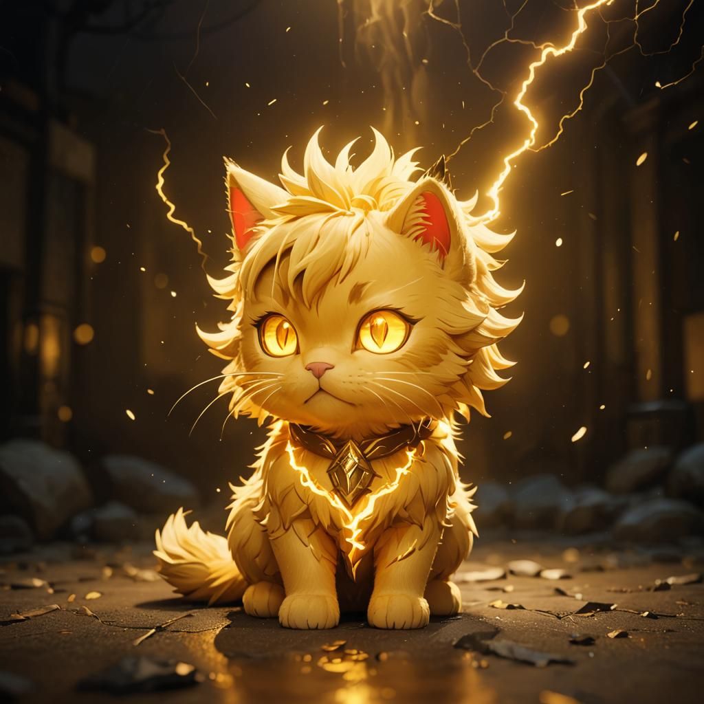 Anime Blonde Cat Surrounded by Golden Lightning