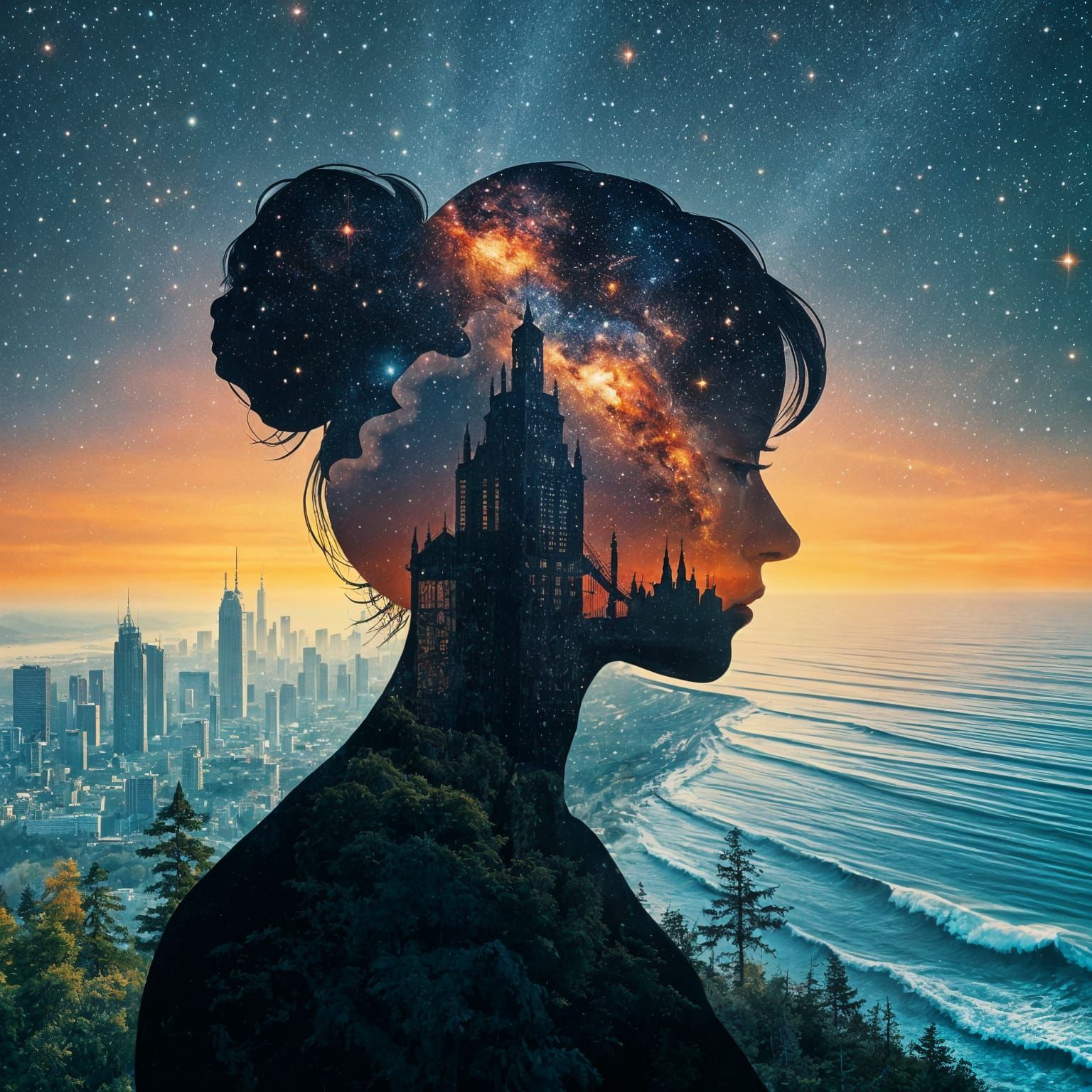 Galaxy Princess in Dystopian Surreal Landscape