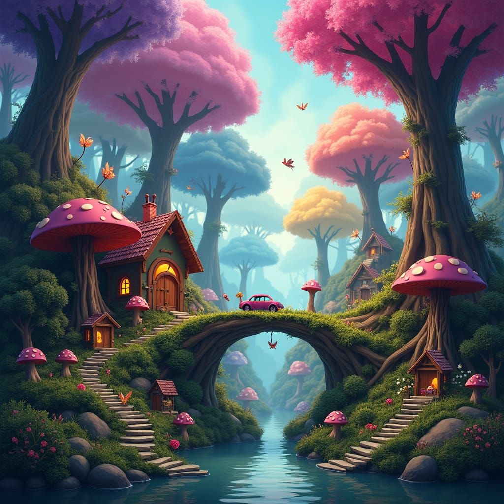 Whimsical Forest Realm with Sparkling Lights