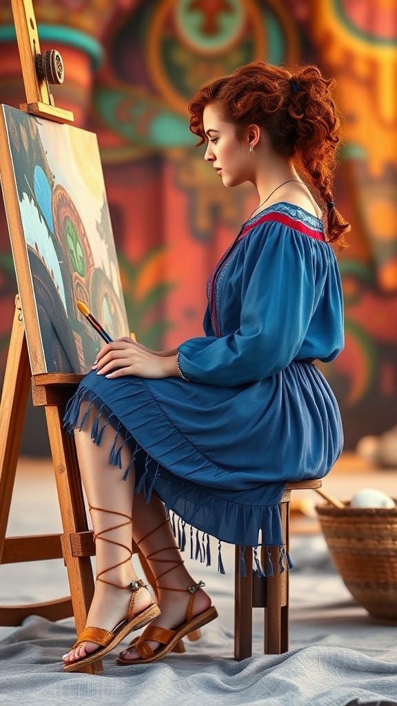 Ethereal Fantasy Concept Art of a Red-Haired Artist