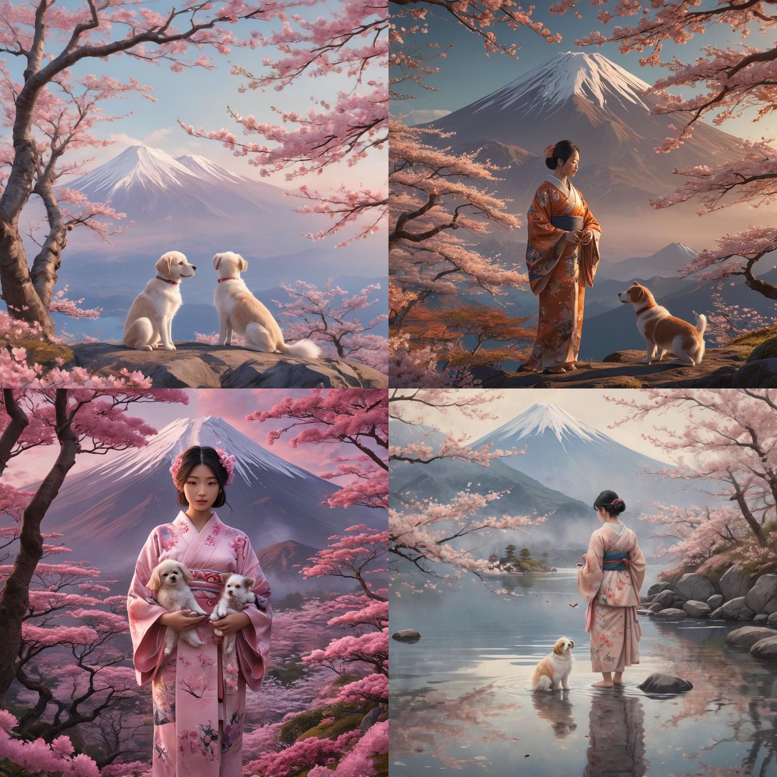 Girl and Puppy at Mount Fuji: Fantasy Art