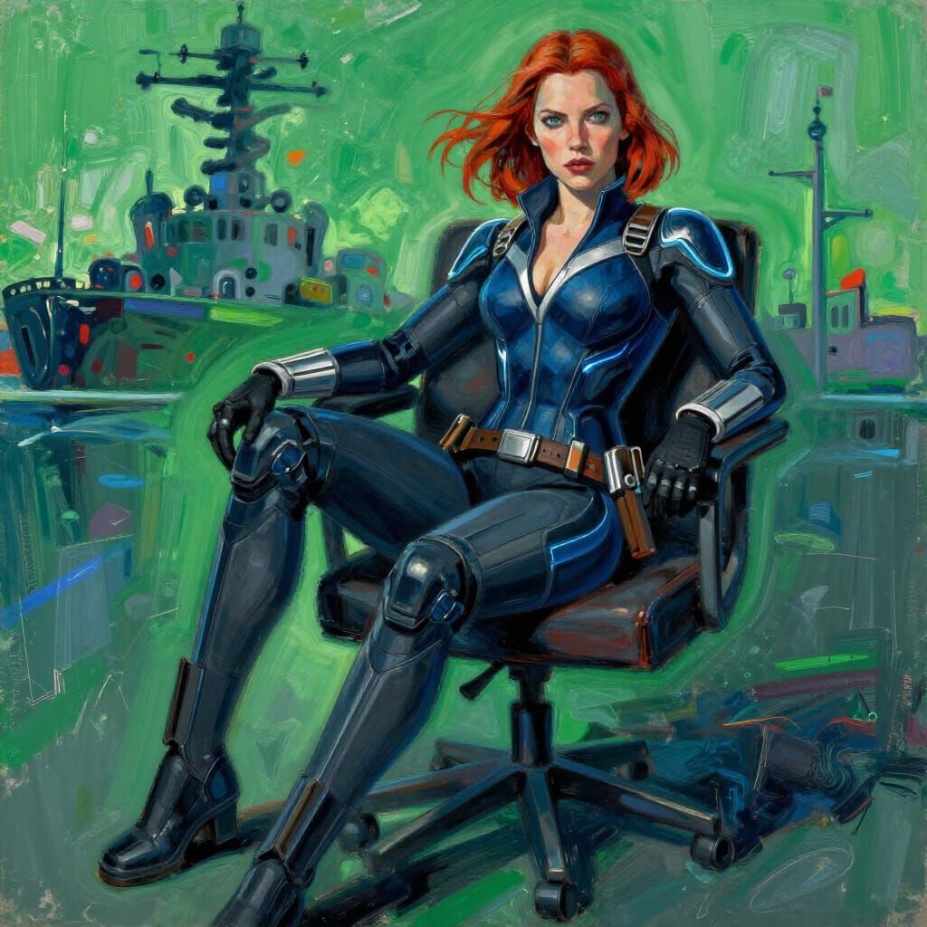 Black Widow in Expressionist Style with Green Dominance