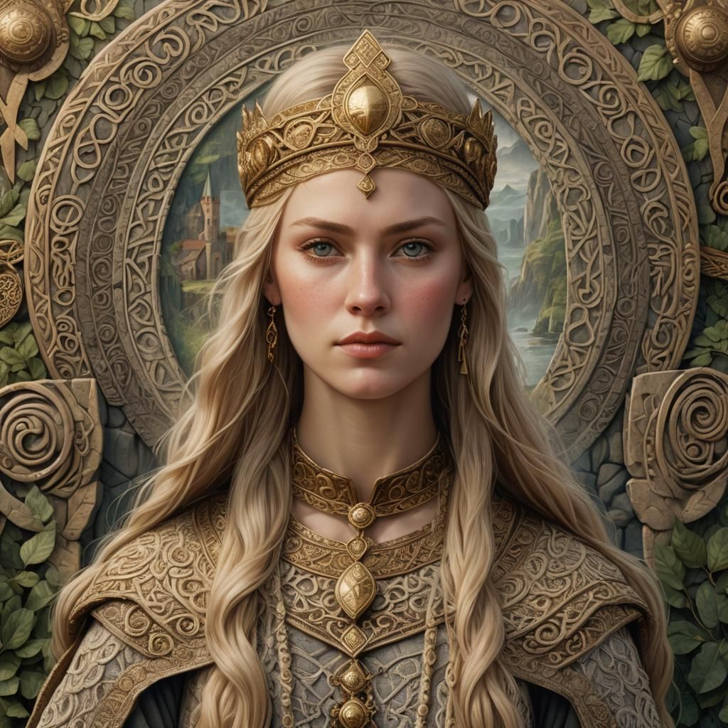 Medieval Norse Queen Portrait in Scandinavian Landscape