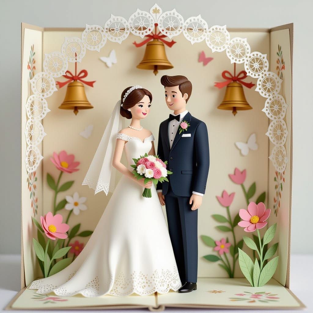 Whimsical Wedding Scene in Pop-Up Book Style