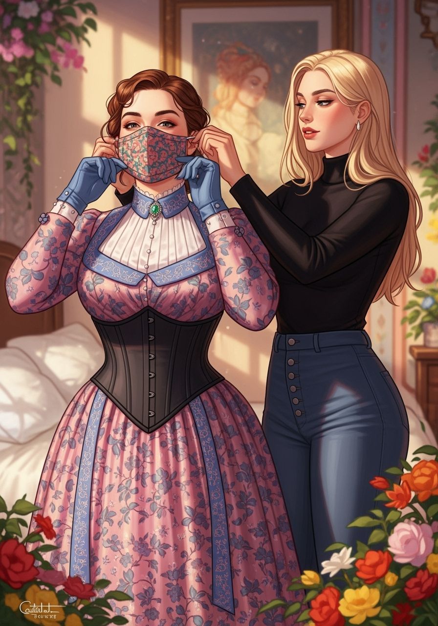 Victorian Era Friends in Sunlit Bedroom