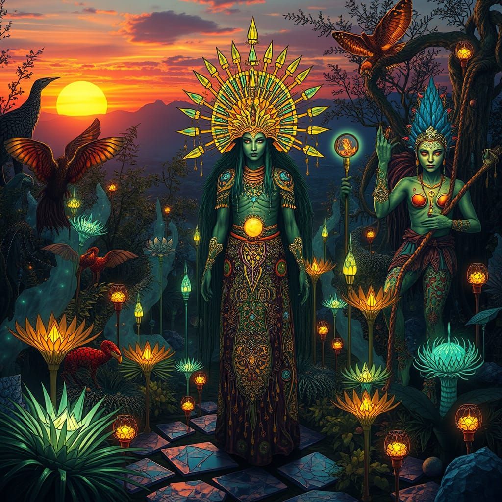 Mystical Shaman in Labyrinthine Dreamscapes