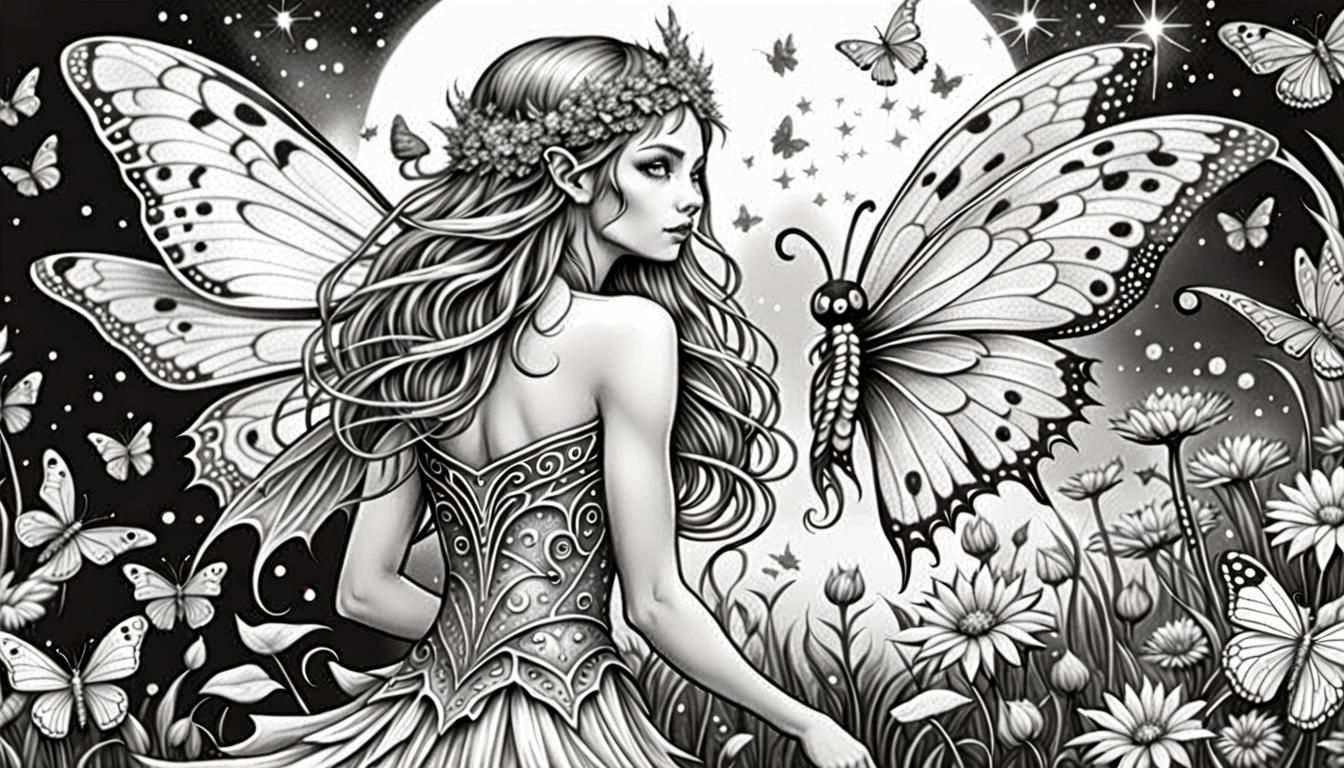 Fairies and Nightmare Creature Coloring Page Art