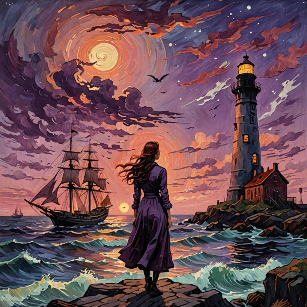 Ghost Ship Approaches at Dusk in Van Gogh Style