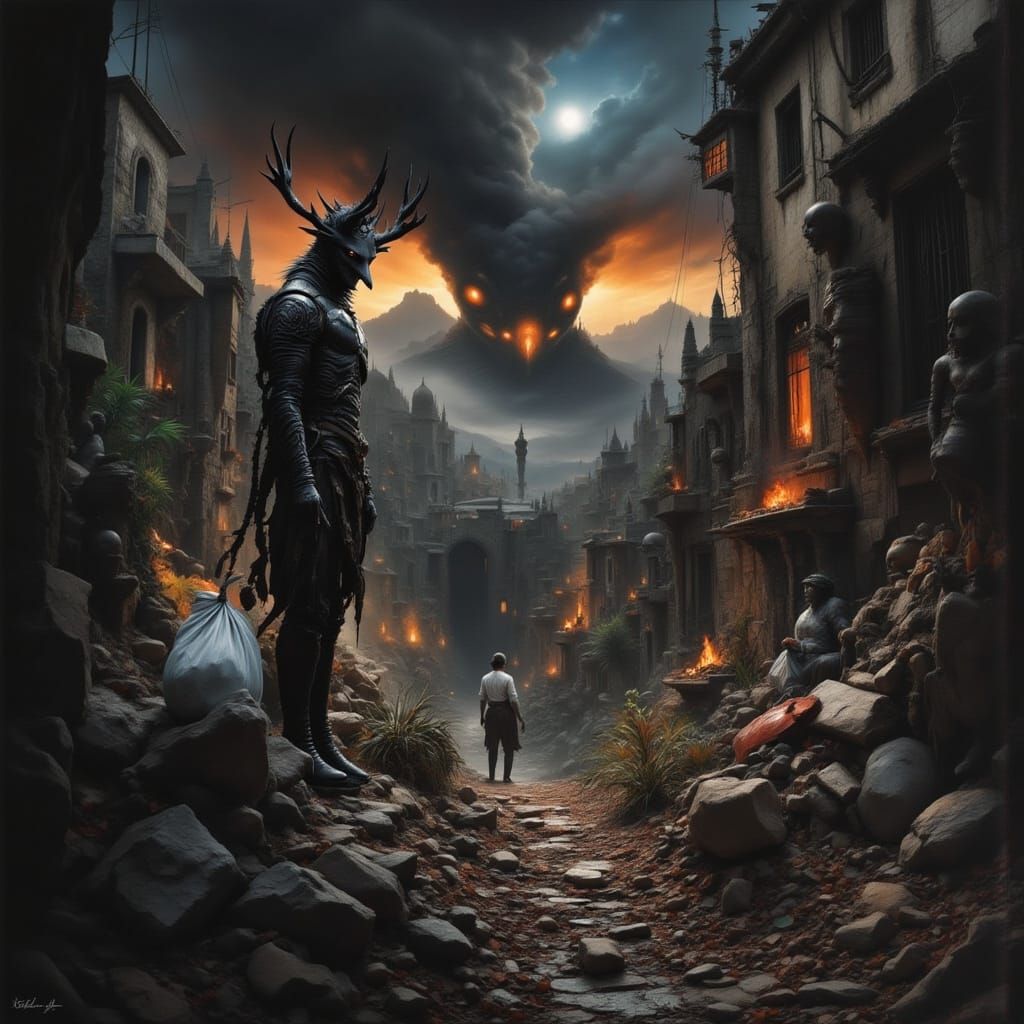 Surreal Sunrise Portrait of a Man in an Alley