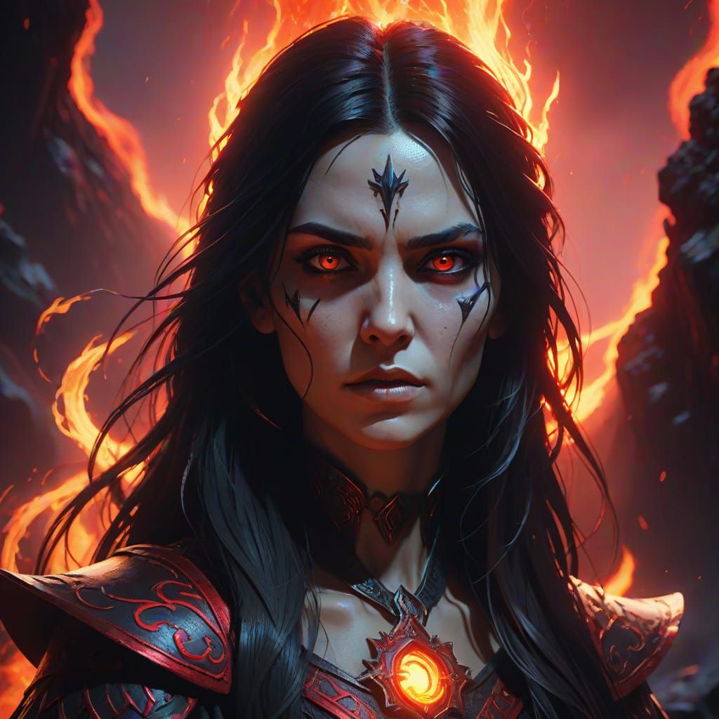 Sorceress in Hellish Triadic Color Scheme