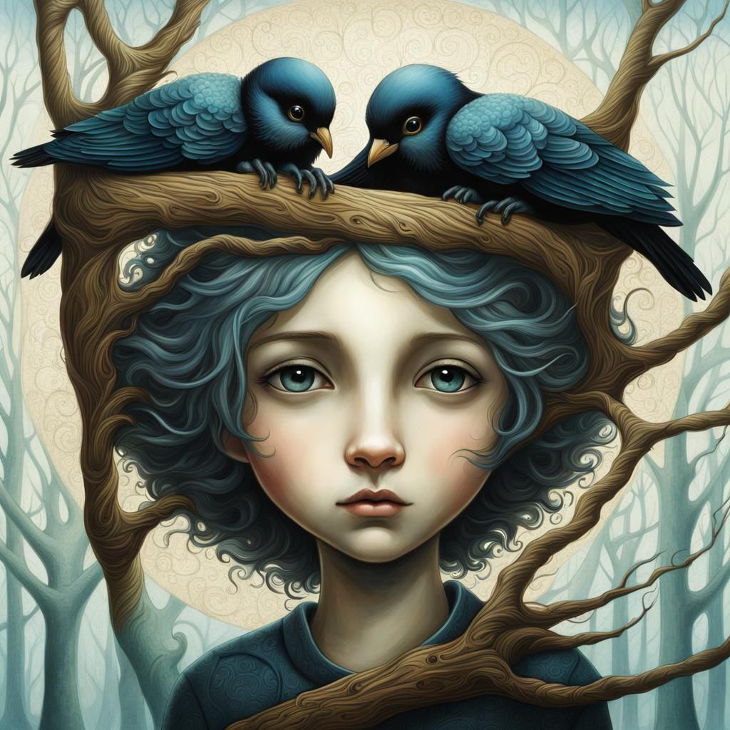 Boy on Branch: Digital Painting by Lacombe, Kehoe