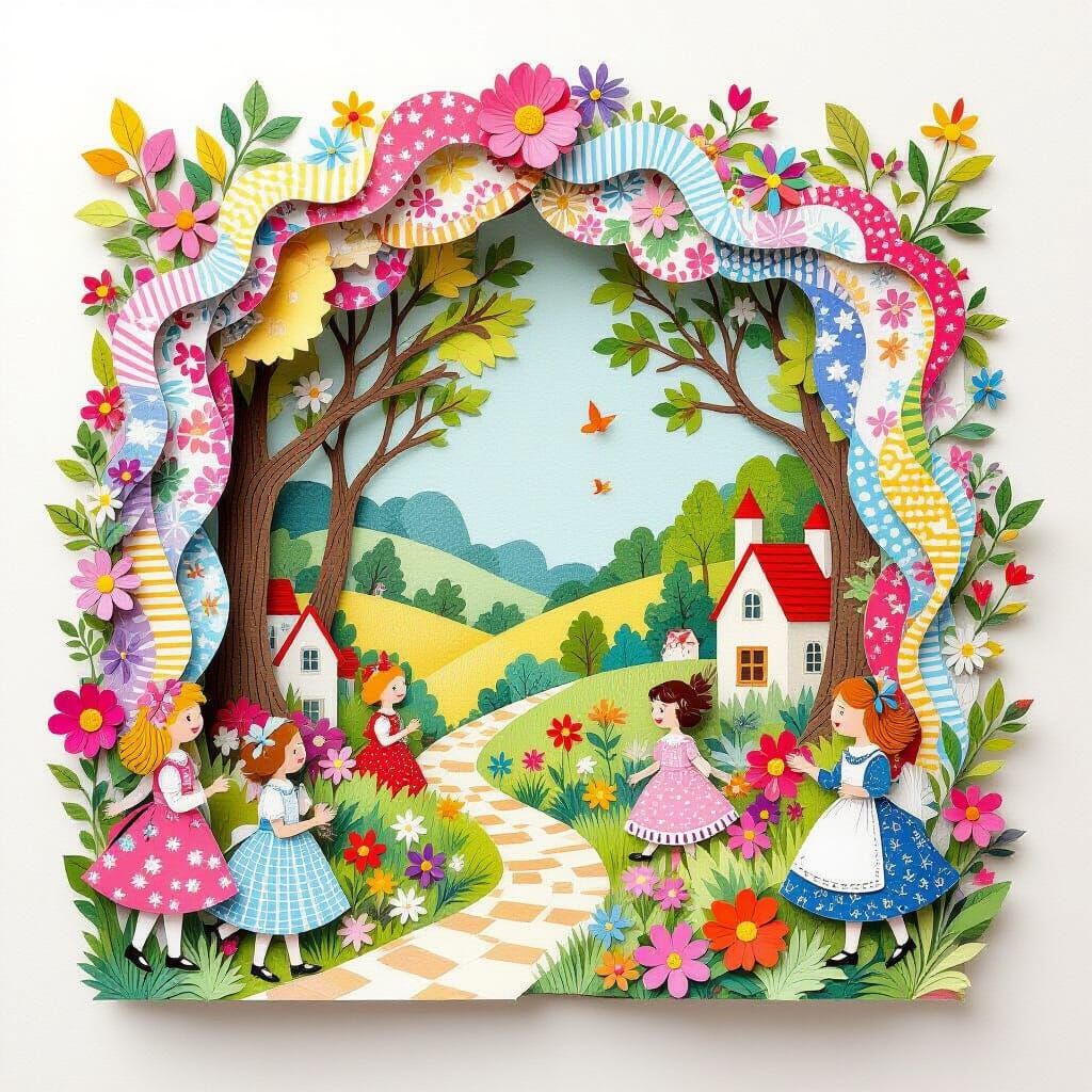 Colorful Paper Cutout Storybook in Children's Illustration S...